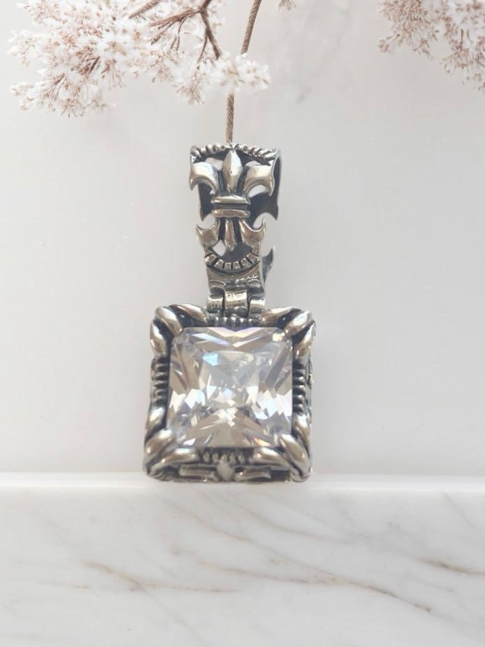 Silpada Dramatic Sterling Silver Clear CZ Square Pendant S0979